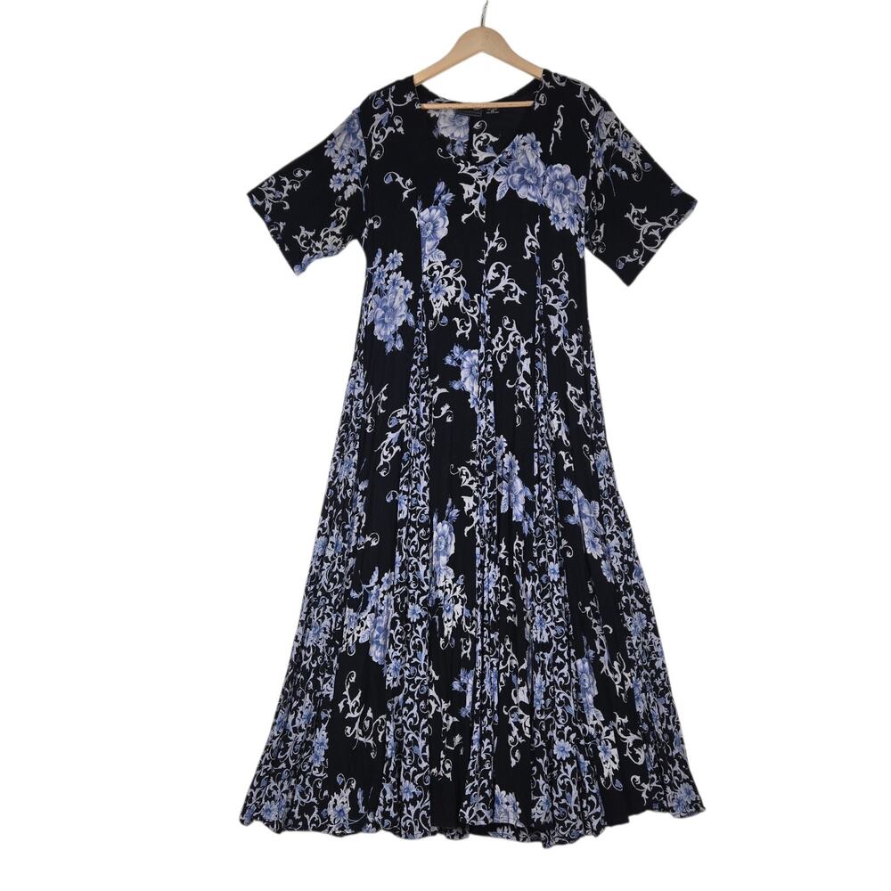 Vintage 90s Maxi Dress sz M* Black Blue Moody Floral Romantic Prairie